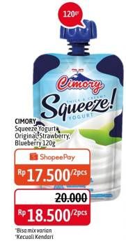 Promo Harga CIMORY Squeeze Yogurt Original, Strawberry, Blueberry 120 gr - Alfamidi