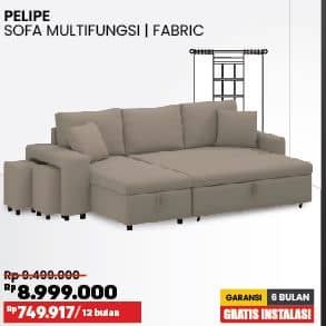 Courts Pelipe Sofa Multifungsi | Fabric   Diskon 90%, Harga Promo Rp899.000, Harga Normal Rp9.499.000, Cicilan Rp749.917/12 Bulan

Gratis Instalasi
Garansi 6 Bulan