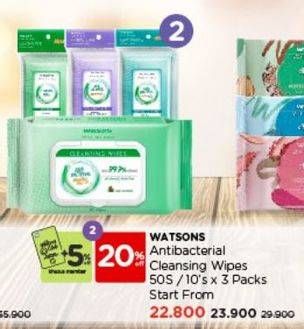 Promo Harga Watsons Antibacterial Cleansing Wipes   - Watsons