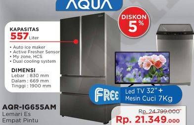 Promo Harga AQUA AQR-IG655AM | Refrigerator Multidoor  - Courts