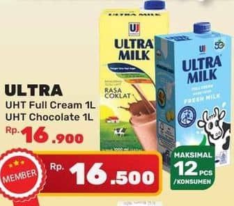 Promo Harga Ultra Milk Susu UHT Coklat, Full Cream 1000 ml - Yogya