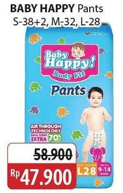 Promo Harga Baby Happy Body Fit Pants S38+2, M32, L28 28 pcs - Alfamidi