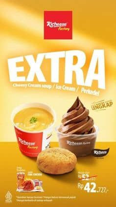 Promo Harga Extra Cheesy Cream Soup / Ice Cream / Perkedel  - Richeese Factory