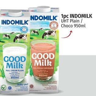 Promo Harga Indomilk Susu UHT Full Cream Plain, Cokelat 950 ml - LotteMart