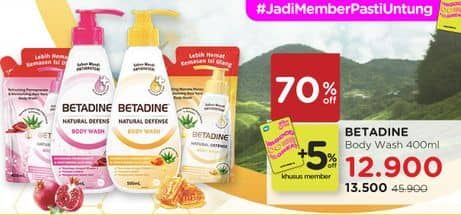 Promo Harga Betadine Natural Defense Body Wash Manuka Honey Moisturising Aloe Vera, Refreshing Pomegranate And Moisturising Aloe Vera 400 ml - Watsons