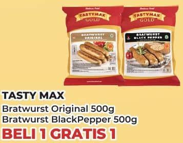 Promo Harga Tastymax Bratwurst Original, Blackpapper 500 gr - Yogya