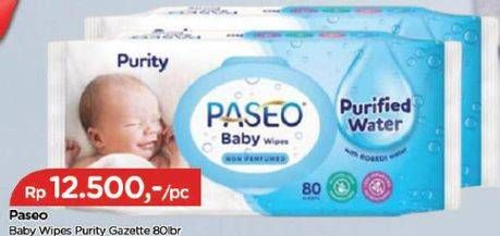 Promo Harga PASEO Baby Wipes Purity Non Perfumed 80 sheet - TIP TOP