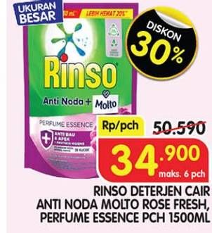 Promo Harga Rinso Liquid Detergent + Molto Pink Rose Fresh, + Molto Purple Perfume Essence 1500 ml - Superindo