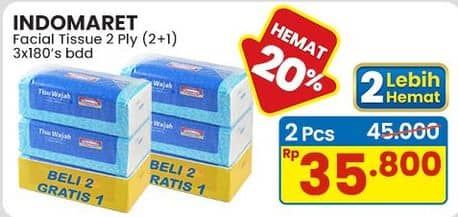 Promo Harga Indomaret Facial Tissue per 3 pouch 180 pcs - Indomaret