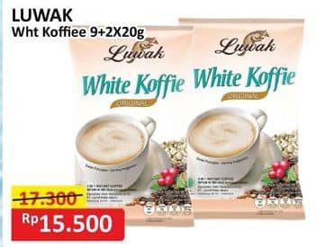 Promo Harga Luwak White Koffie per 10 sachet 20 gr - Alfamart