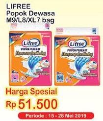 Promo Harga Lifree Popok Perekat Menyerap dan Kering M9, L8, XL7  - Indomaret