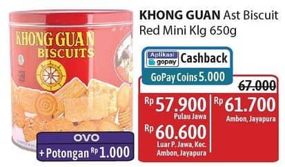 Promo Harga Khong Guan Assorted Biscuit Red Mini 650 gr - Alfamidi