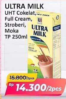 Promo Harga Ultra Milk Susu UHT Coklat, Full Cream, Stroberi, Moka 250 ml - Alfamart