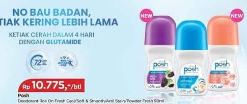 Promo Harga Posh Deo Roll On Fresh Cool, Soft Smooth, Anti Stain, Powder Fresh 50 ml - TIP TOP