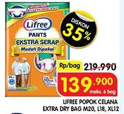 Promo Harga Lifree Popok Celana Ekstra Serap L16, M20, XL12 12 pcs - Superindo