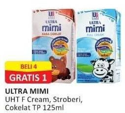 Promo Harga ULTRA MIMI Susu UHT Full Cream, Stroberi, Cokelat 125 ml - Alfamart