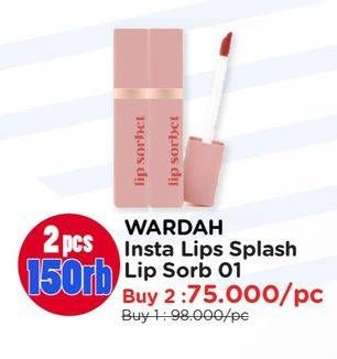 Promo Harga WARDAH Instaperfect Litesplash Lip Sorbet 01 Malwina 4 gr - Watsons