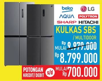 Promo Harga Beko/Aqua/Sharp/LG/Polytron/Hitachi Kulkas SBS/MultiDoor  - Hypermart