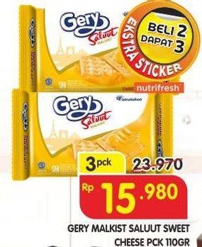 Promo Harga GERY Malkist Sweet Cheese per 3 pouch 110 gr - Superindo