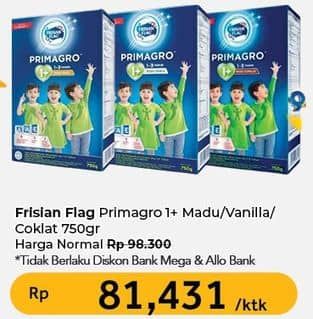 Promo Harga Frisian Flag Primagro 1+ Vanilla, Cokelat, Madu 800 gr - Carrefour