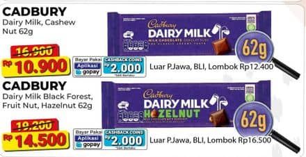 Promo Harga Cadbury Dairy Milk Black Forest, Fruit Nut, Hazelnut 62 gr - Alfamart