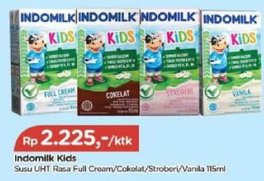 Promo Harga Indomilk Susu UHT Kids Full Cream, Cokelat, Stroberi, Vanila 115 ml - TIP TOP