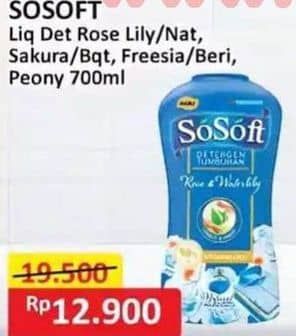 Promo Harga Sosoft Deterjen Cair Rose Waterlily, Sweet Bouquet, Freesia Pear, Floral Berries, Sweet Peony 700 ml - Alfamart