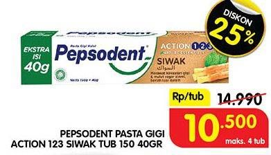 Promo Harga PEPSODENT Pasta Gigi Action 123 Siwak 110 gr - Superindo