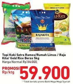 Promo Harga Topi Koki Setra Ramos/Rumah Limas/Raja Kita/Gold Rice Beras  - Carrefour