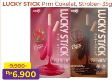 Promo Harga Meiji Biskuit Lucky Stick Premium Chocolate, Strawberry 35 gr - Alfamart
