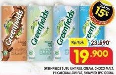 Promo Harga GREENFIELDS UHT Full Cream, Choco Malt, Low Fat, Skimmed Milk 1000 ml - Superindo