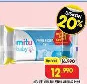 Promo Harga MITU Baby Wipes Fresh & Clean Blue Blossom Berry per 2 pouch 40 pcs - Superindo