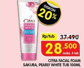 Promo Harga Citra Facial Foam Sakura Glow, Sakura Fair, Pearly White 100 gr - Superindo
