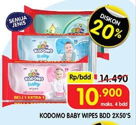Promo Harga Kodomo Baby Wipes All Variants 50 pcs - Superindo