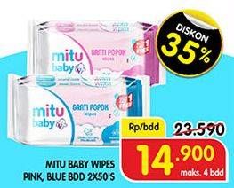 Promo Harga MITU Baby Wipes Ganti Popok Pink Sweet Rose, Blue Charming Lily per 2 pouch 50 pcs - Superindo