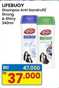 Promo Harga Lifebuoy Shampoo Anti Dandruff, Strong Shiny 340 ml - Indomaret