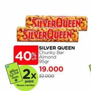 Promo Harga Silver Queen Chunky Bar Almonds 95 gr - Watsons
