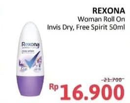 Promo Harga Rexona Deo Roll On Invisible Dry, Free Spirit 50 ml - Alfamidi