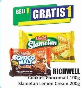 Promo Harga Richwell Biskuit Chocomalt Cookies, Slametan Lemon Cream 100 gr - Hari Hari