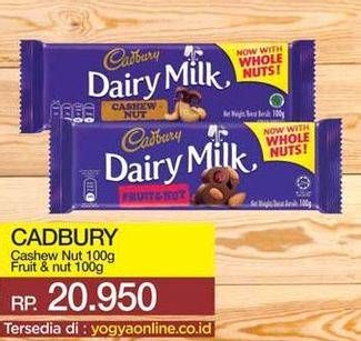 Promo Harga CADBURY Dairy Milk Cashew Nut, Fruit Nut 100 gr - Yogya