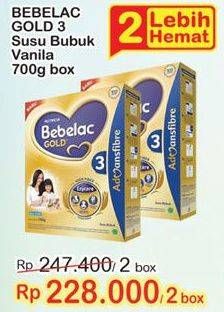 Promo Harga BEBELAC 3 Gold Susu Pertumbuhan Vanila per 2 box 700 gr - Indomaret