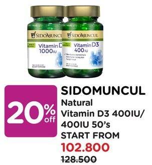 Promo Harga SIDO MUNCUL Natural Vitamin D3 1000IU/400IU  - Watsons