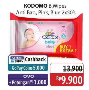 Promo Harga Kodomo Baby Wipes Anti Bacterial, Rice Milk Pink, Classic Blue 50 pcs - Alfamidi