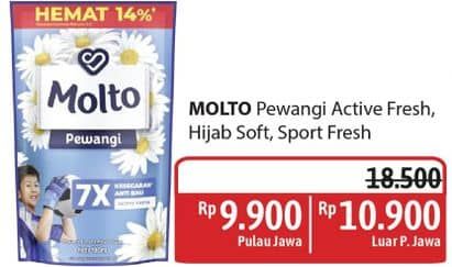 Promo Harga Molto Pewangi Active Fresh, Hijab Soft Fresh, Sports Fresh 780 ml - Alfamidi