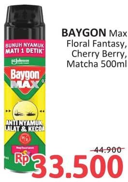 Baygon Max Obat Nyamuk Aerosol  500 ml Diskon 25%, Harga Promo Rp33.500, Harga Normal Rp44.900