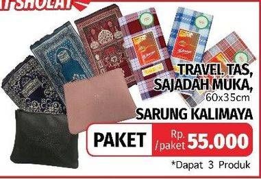 Promo Harga TRAVEL TAS + SAJADAH Muka 60x35cm + KALIMAYA Sarung  - LotteMart