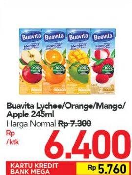 Promo Harga BUAVITA Fresh Juice Lychee, Orange, Mango, Apple 250 ml - Carrefour