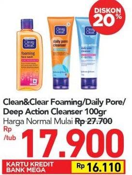 Promo Harga CLEAN & CLEAR Foaming/Daily Pore/Deep Action Cleanser  - Carrefour