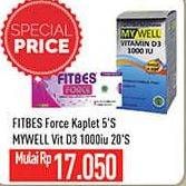 Promo Harga FITBES Force Kaplet 5s/ MY WELL Vitamin D3 1000IU 20s  - Hypermart