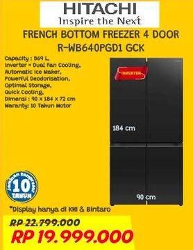 Promo Harga HITACHI R-WB640PGD1 French Bottom Freezer Standard 569L  - COURTS